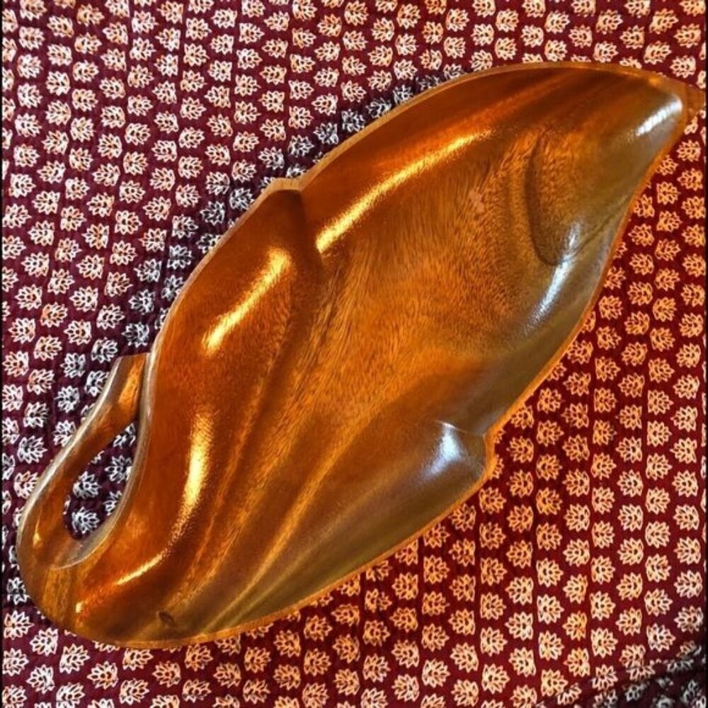Vintage Mid Century Monkey Pod Asian Leaf Bowl